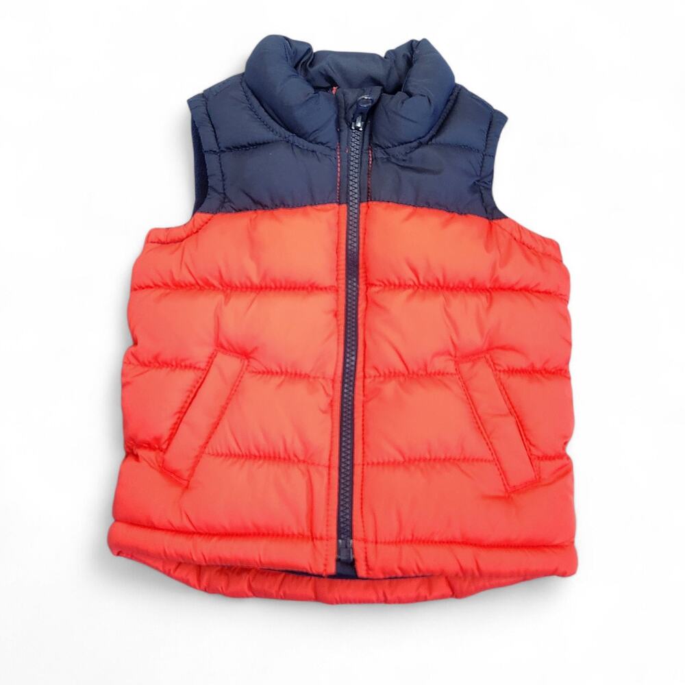 Boys Old Navy Frost Free Insulated Puffer Vest Orange Blue 18-24 Month Baby Warm